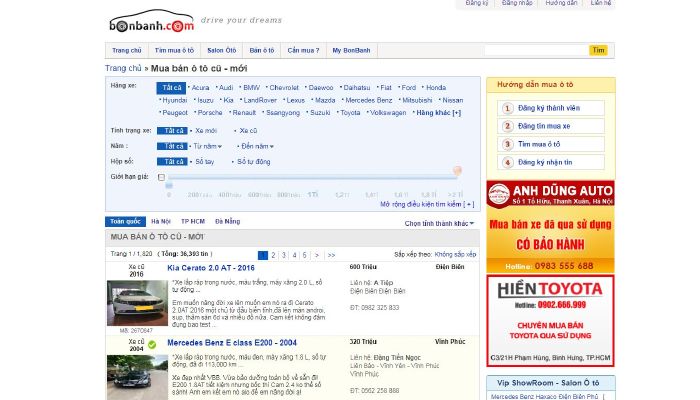 website chuyên mua bán xe ô tô cũ giá rẻ