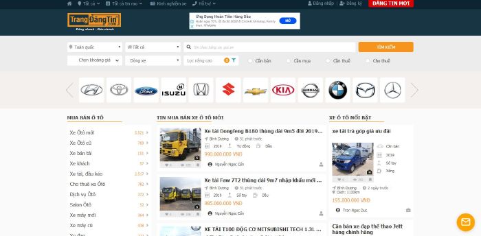 Chuyên trang mua bán xe thuộc hệ thống website Trang Đăng Tin