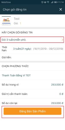Chọn gói đăng tin và đăng bán sản phẩm