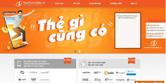Website mua thẻ điện thoại Thanhtoanonline.vn