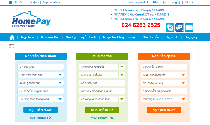 Website mua thẻ điện thoại Homepay.vn