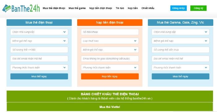 Website mua thẻ điện thoại Banthe24h.vn