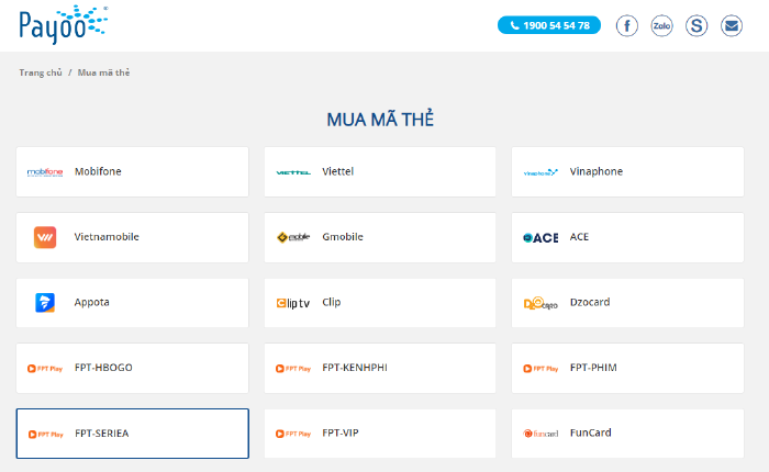 Website mua thẻ điện thoại Napthe.payoo.vn