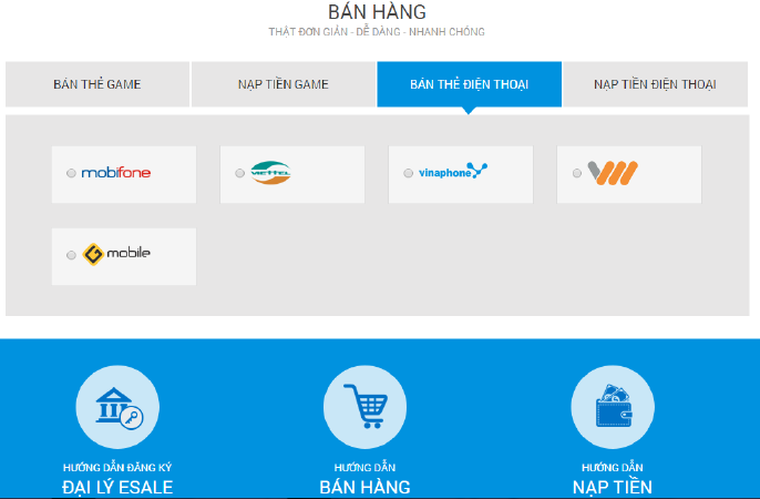 Website mua thẻ điện thoại Esale.zing.vn