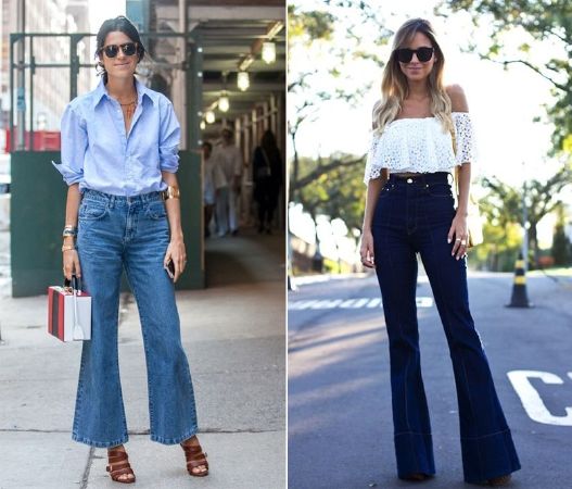 Áo len gile + Áo sơ mi dáng dài + Quần jeans ống loe