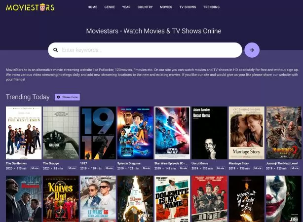 Trang web xem phim online miễn phí: Moviestars