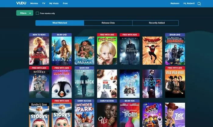 Trang web xem phim online miễn phí: Vudu