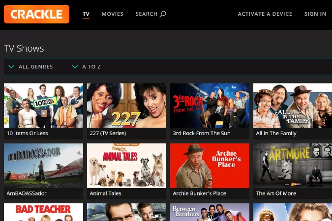 Trang web xem phim online miễn phí: Crackle