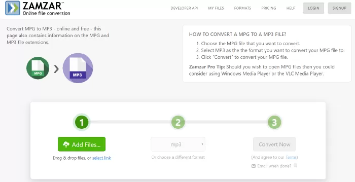 Phần mềm, website chuyển đổi video sang mp3: Zamzar