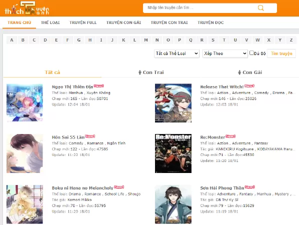 Web đọc anime hay nhất - Thích truyện tranh