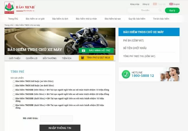 Website bán bảo hiểm xe máy dễ mua nhất: tructuyen.baominh.vn