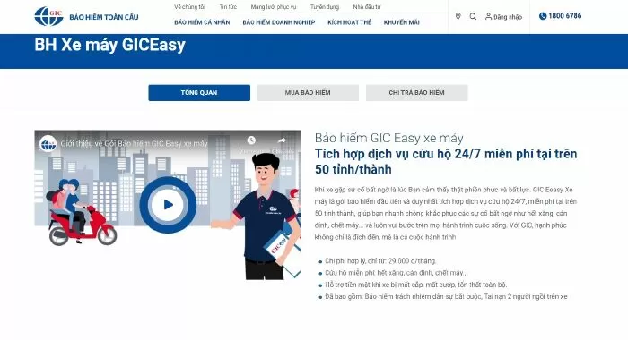Website bán bảo hiểm xe máy dễ mua nhất: gic.com.vn