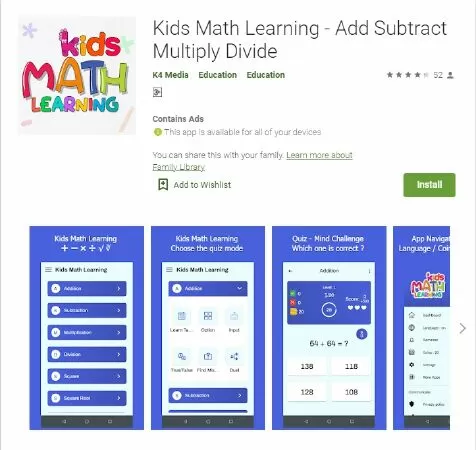 Ứng dụng giáo dục: Kids Math Learning - Add Subtract Multiply Divide