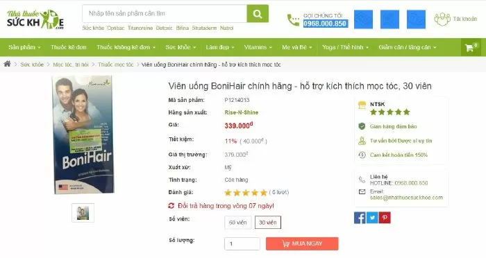 Website bán viên uống mọc tóc Bonihair: nhathuocsuckhoe.com