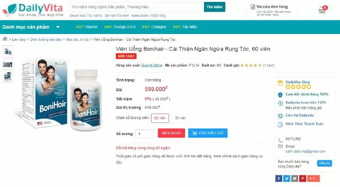 Website bán viên uống mọc tóc Bonihair: dailyvita.vn