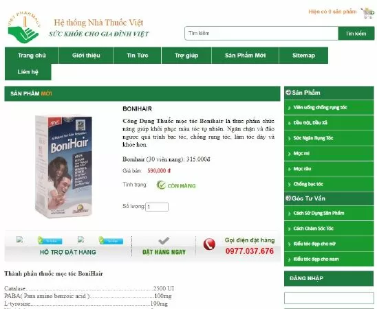Website bán viên uống mọc tóc Bonihair: thuocmoctoc.vn