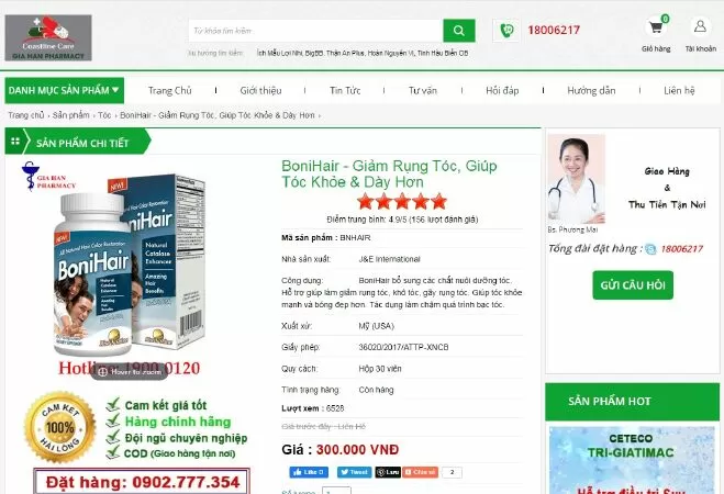 Website bán viên uống mọc tóc Bonihair: giahanpharmacy.vn