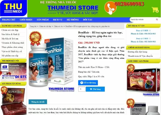 Website bán viên uống mọc tóc Bonihair: thumedistore.com