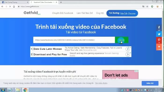 Trình tải video facebook tốt nhất: getfvid.com