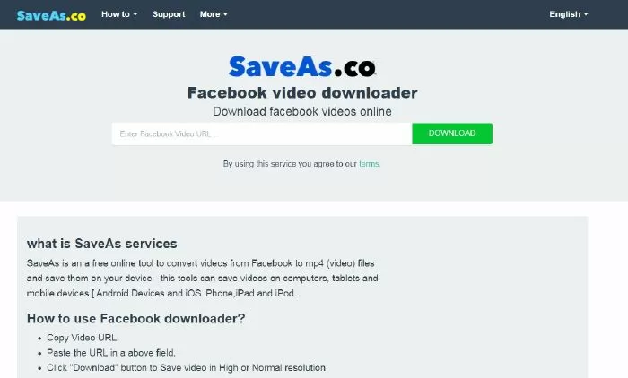 Trình tải video facebook tốt nhất: saveas.co