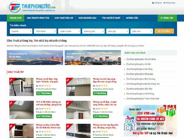 Website tìm nhà trọ Thuephongtro.com