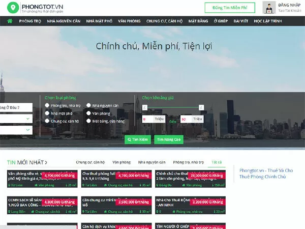 Website tìm nhà trọ Phongtot.vn
