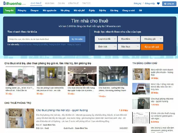 Website tìm nhà trọ Dithuenha.com