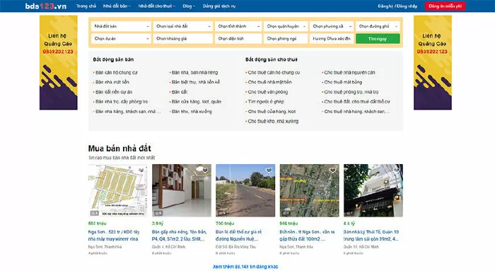 Website tìm nhà trọ Bds123.vn