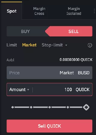 Cách bán QUICK trên Binance