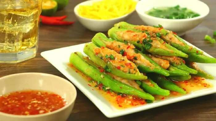 Đậu bắp nhồi tôm nướng