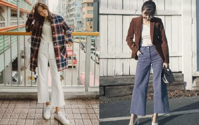 Quần ống rộng với áo blazer