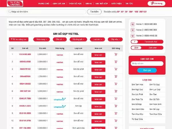 Web Sim Số Đẹp Viettel