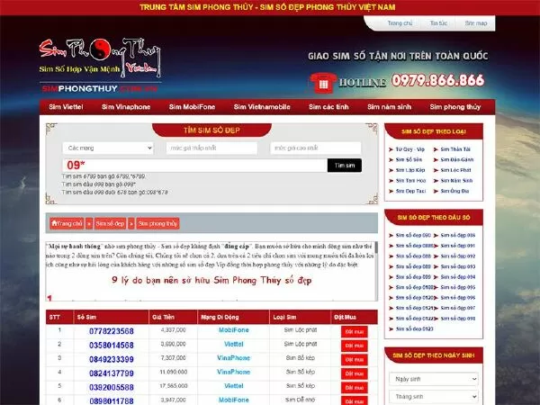Web Sim Phong Thủy