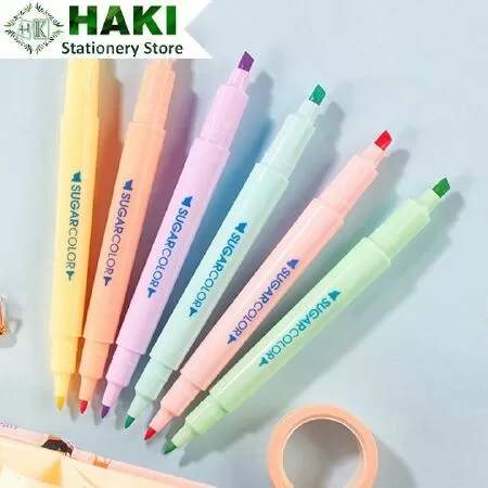 Bút highlight 2 đầu dạ quang HAKI - loại bút highlight nhiều màu cực chất