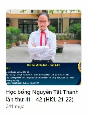 Giành Học bổng và được xuất hiện trên cột Vinh danh