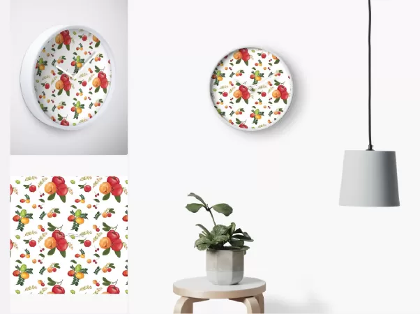 Đồng hồ treo tường họa tiết trái sơ ri