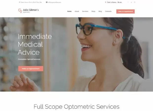 Optometry, Optician & Optics Store Medical WordPress Theme