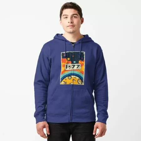 1977 abstract design with vintage style Zipped Hoodie