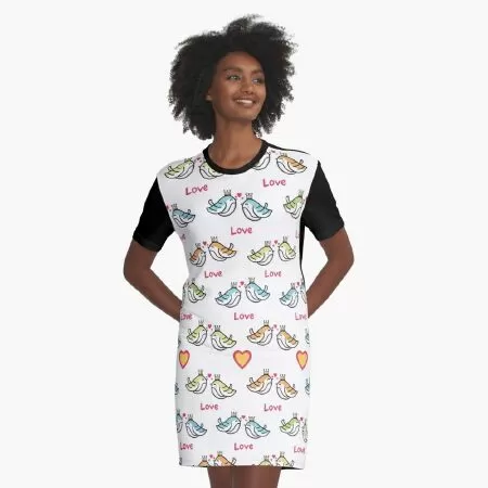 Love bird couple Patterns Graphic T-Shirt Dress