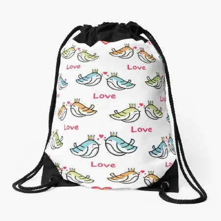 Love bird couple Patterns Drawstring Bag