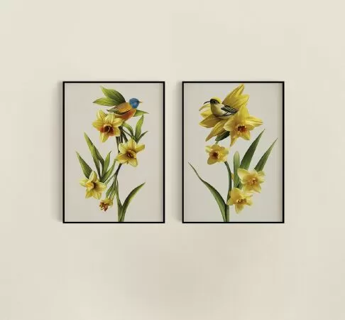 Floral Artwork | Bird Wall Decor | Set of 2 Printable Wall Art