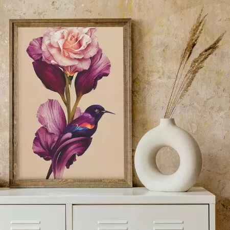 Abstract Digital Painting Floral Artwork With Birds Printable Wall Art - Floral artwork printable Wall Art. Image: Etsy