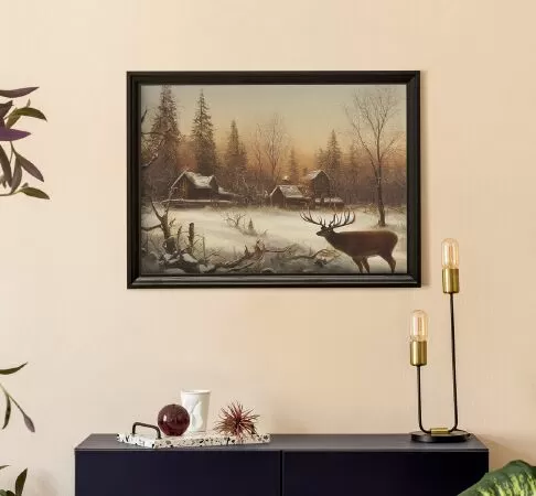 Vintage Winter Forest, Deer Elk, Farmhouse, Printable Wall Art