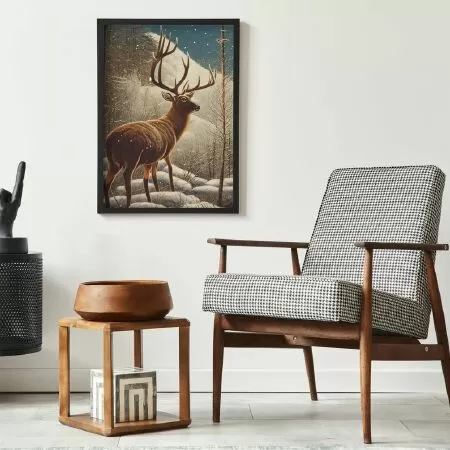 Velvet Deer Elk Winter Printable Wall Art | Digital Painting