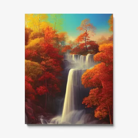Magical waterfall with autumn leaves