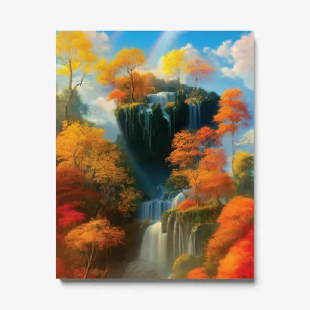 Waterfall with autumn leaves