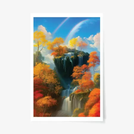 Waterfall with autumn leaves
