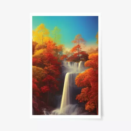 Magical waterfall with autumn leaves