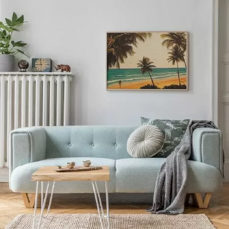 Vintage Hawaii Beach With Palm Trees Printable Wall Art