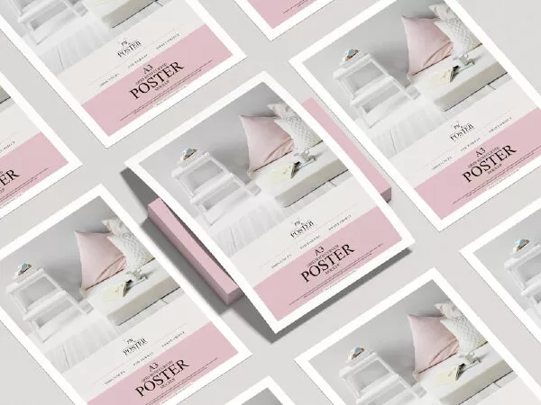 A3 Grid With Curved Poster Mockup Free